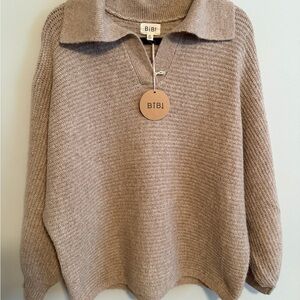 BiBi Women's Beige relaxed collar Neck Sweater new cozy